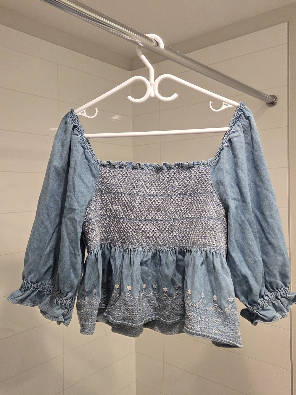 American Eagle Outfitters Light Blue Smocked Peasant Blouse
